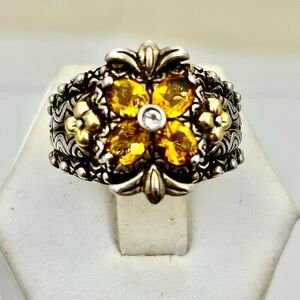 BARBARA BIXBY Sterling, 18K, Citrine Lotus Flower Ring - Size 6.5